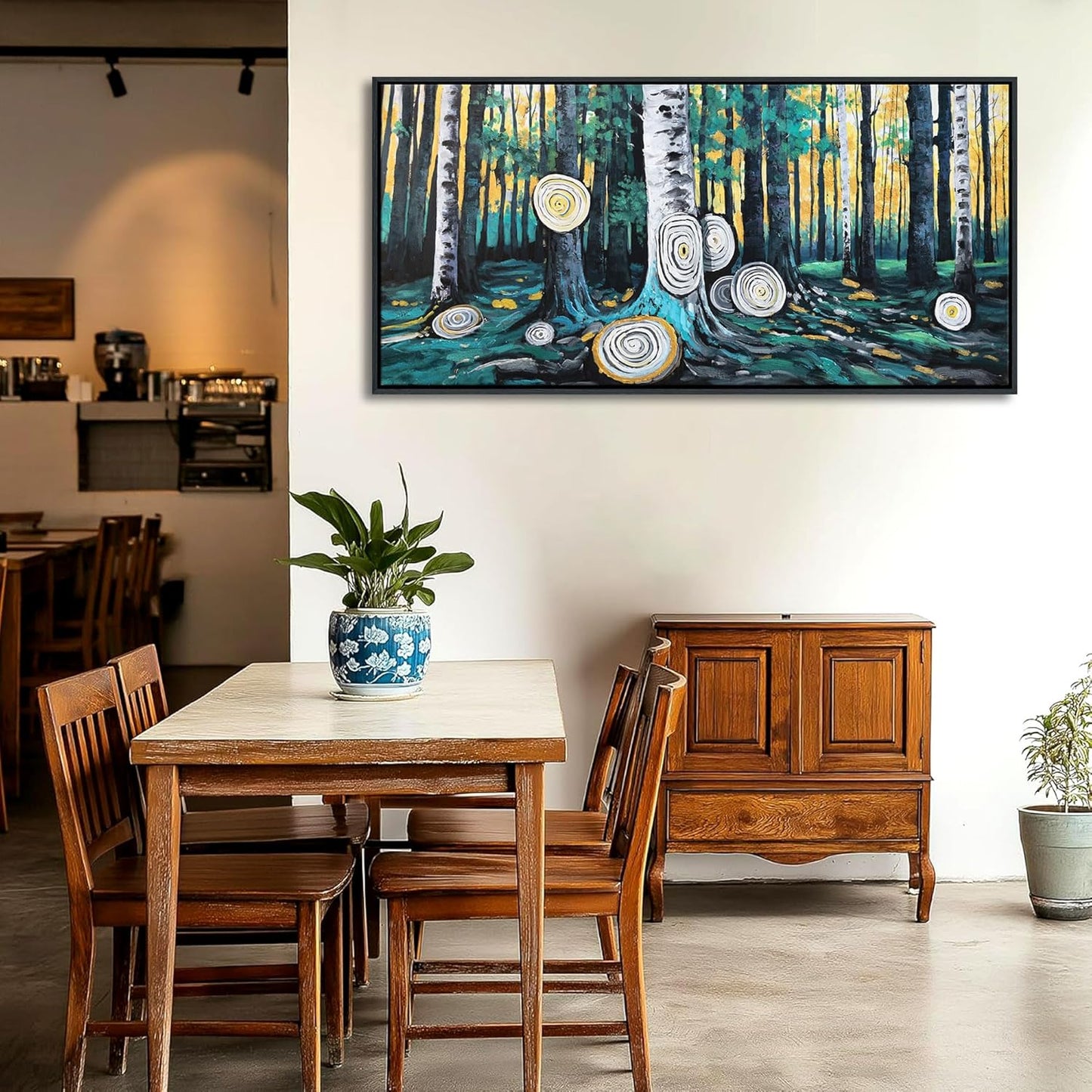 QZQCBLC Large Canvas Wall Art - Gray Green Yellow Forest Paintings Artwork Abstract Tree Ring Landscape Pictures for Living room Bedroom kitchen Home Office Decor 24"X48"