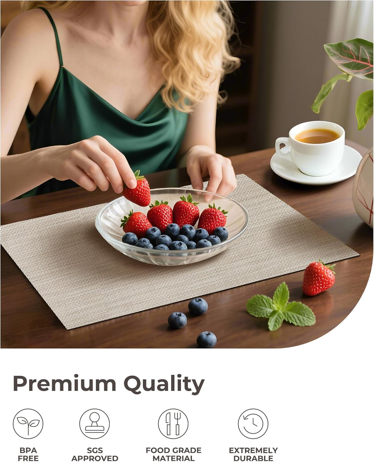 Leetaltree Beige White Placemats Set of 20 - Heat Resistant Non-Slip Place mats for Dining Table, Washable Durable PVC Vinyl Woven Table Mats（Beige White, 20）