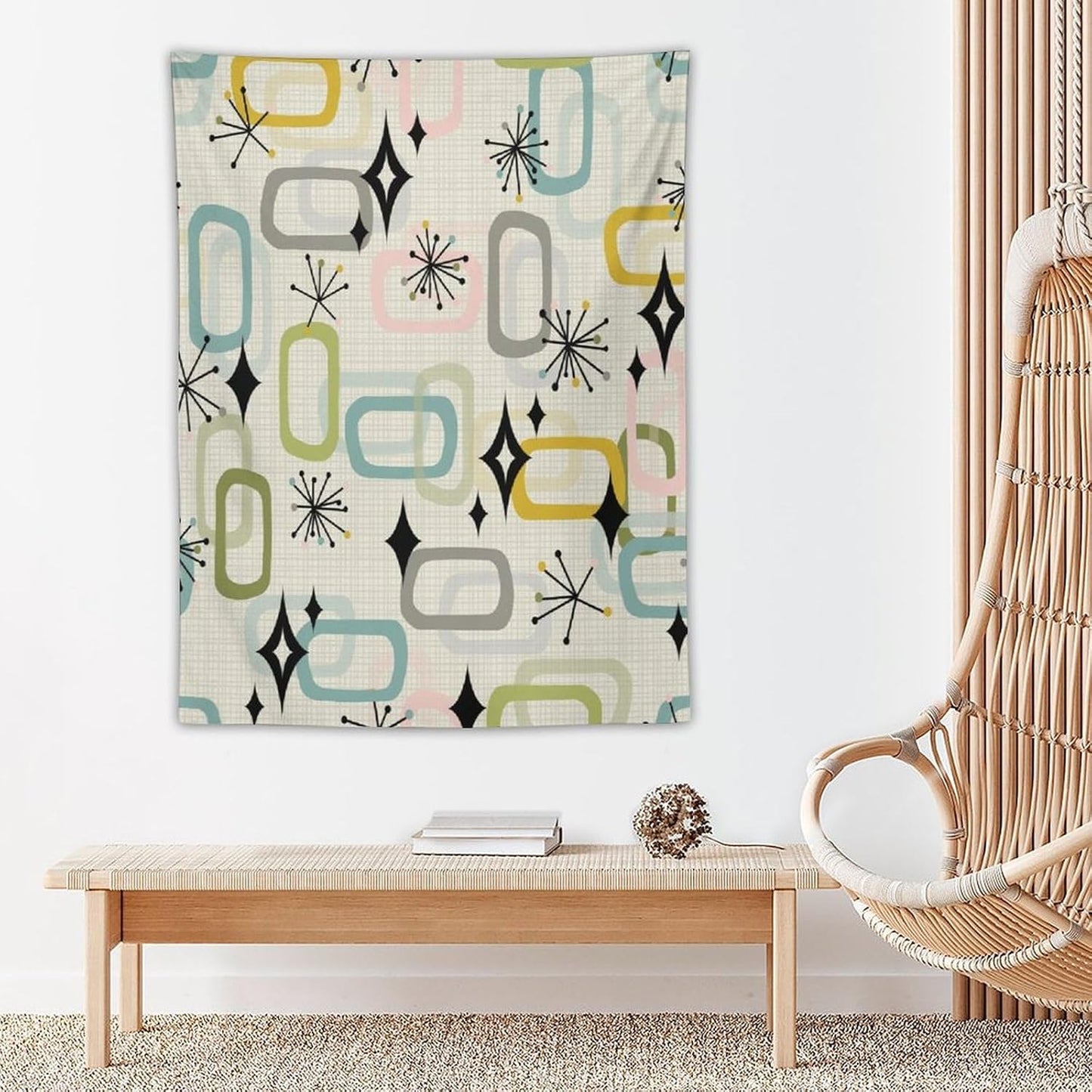 ICMOLYYENLO Boho Medieval Cat Tapestry, Abstract Atomic Starburst Geometric Aesthetic Art Wall Hanging For Bedroom Living Room Dormitory 60x60 Inches