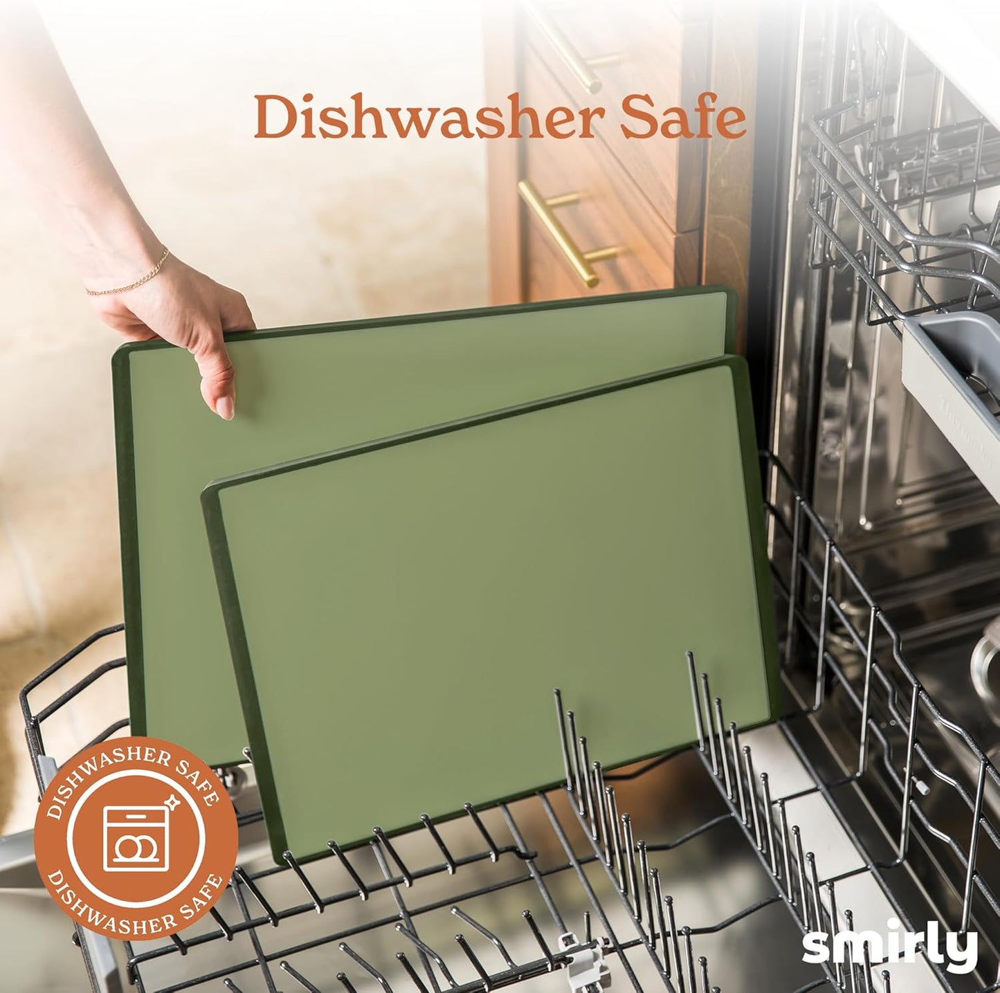 SMIRLY Plastic Cutting Board Set with Holder 4 Pieces, Non-Slip Dishwasher Safe Chopping Boards for Kitchen, Green