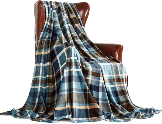 MERRYLIFE Throw Blanket Plaid Sherpa | Ultra-Plush Soft Colorful Oversized | Decorative Couch Travel Blanket | King Size(90" 102", Greenland)