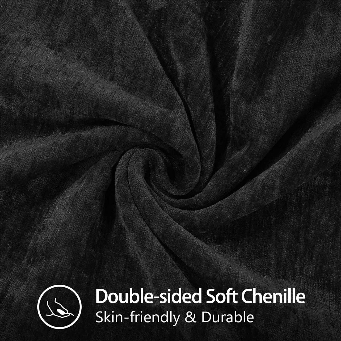 decorUhome Chenille Soft Throw Pillow Covers 20x20 Set of 2, Farmhouse Velvet Neutral Decorative Euro Pillow Covers with Stitched Edge for Couch Sofa Bed Home Decor, Black