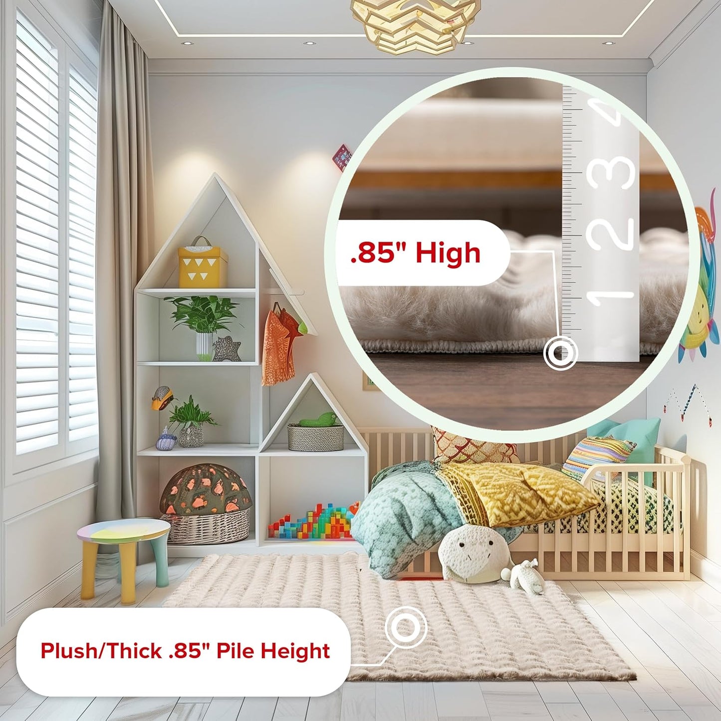 nuLOOM Jeni Solid Faux Rabbit Machine Washable Accent Rug, 2x3, Beige