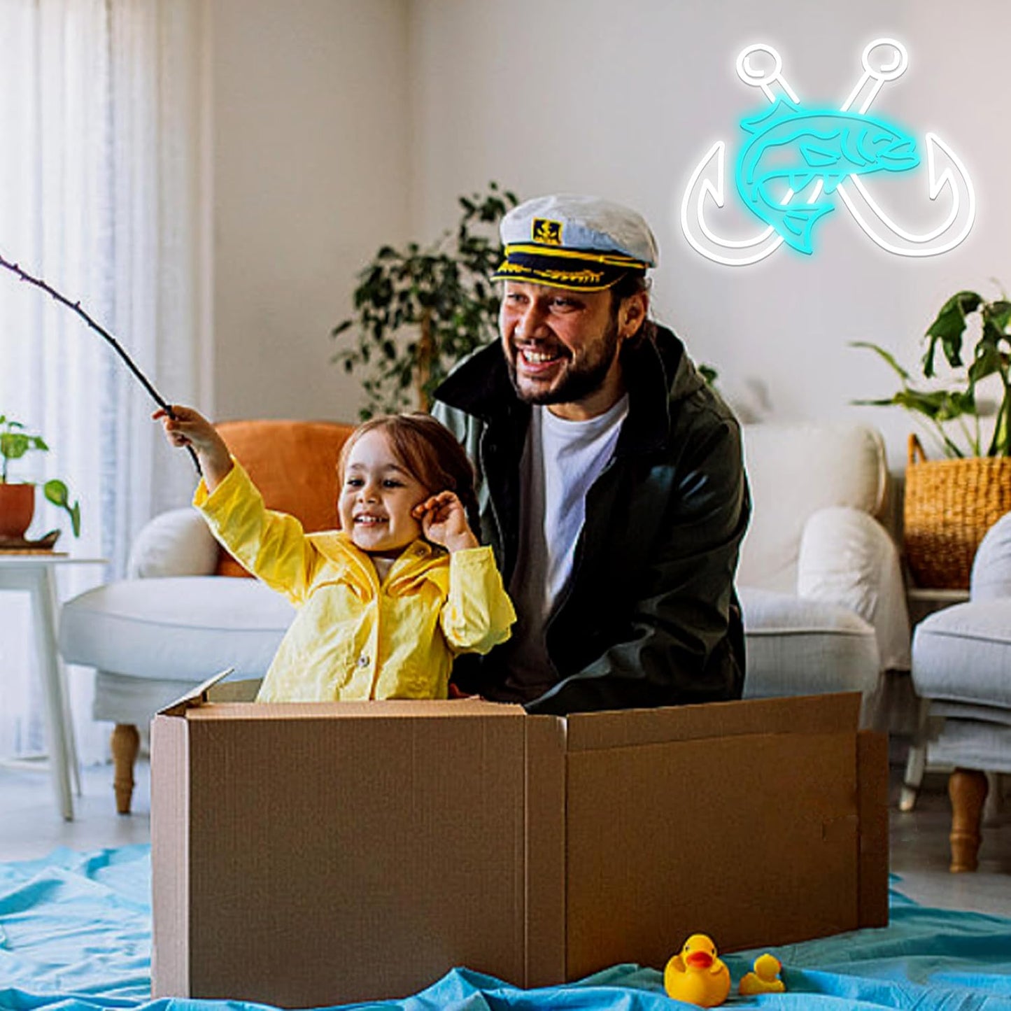 LISIGNVE Crossed Fish Hooks Neon Sign Fishing Led Neon Light for Wall Decor Fish On Light up Sign for Fishing Gear Store Yacht Gift for Father Boy(16.5 * 12.6 In)