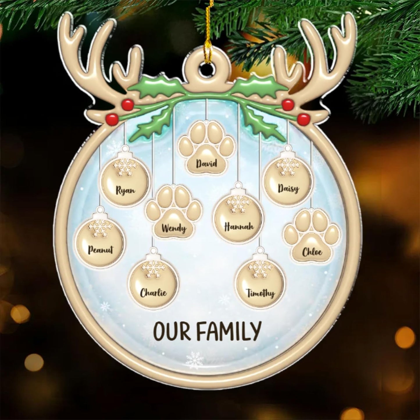 Family Charm Personalized 3D Inflated Effect Acrylic Ornament, Custom up to 10 Names, Ideal for Family, Friends, and Loved Ones