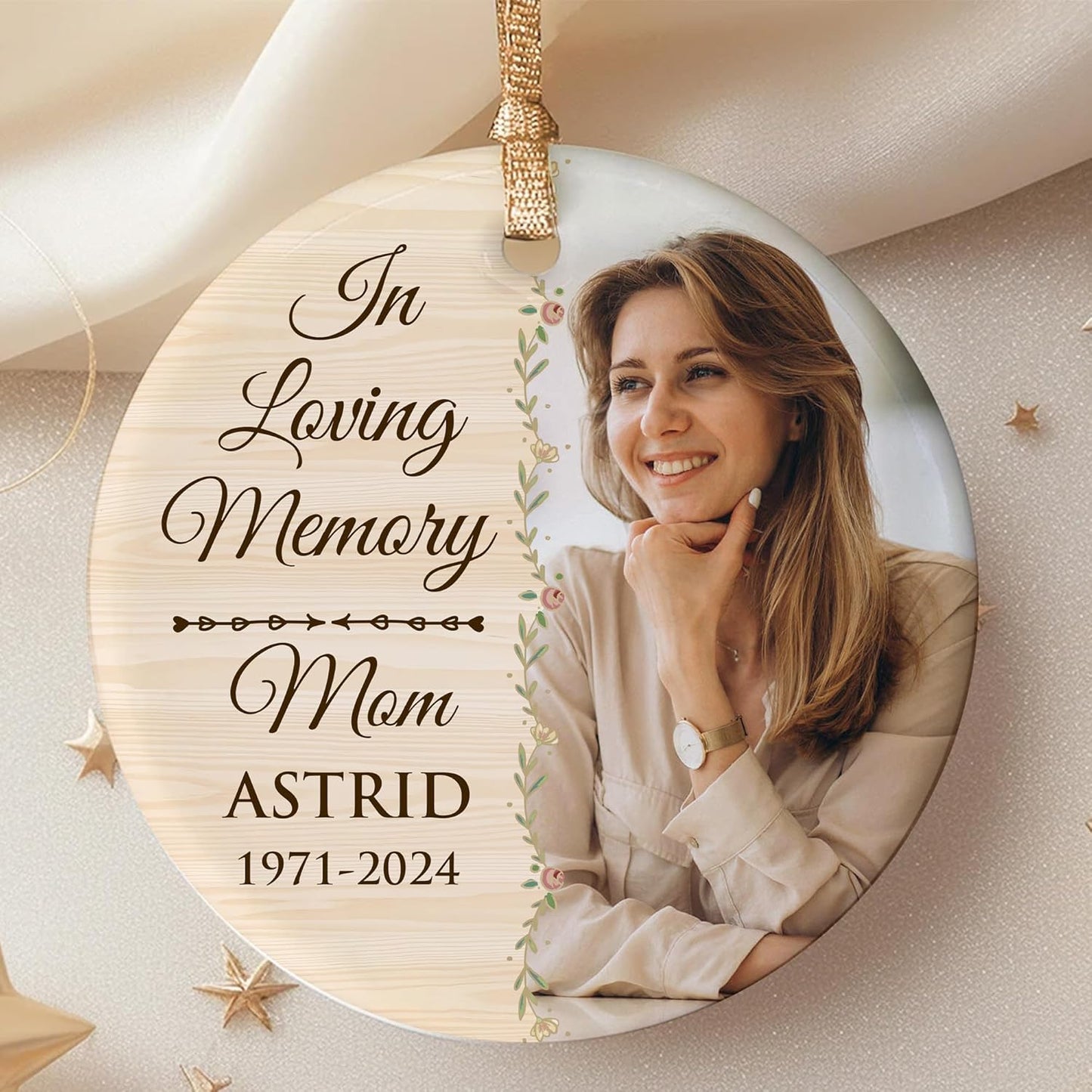 2025 Personalized Memorial Ceramic Ornament – Christmas-Birthday-Anniversary Keepsake for Loss of Loved One – Custom Photo Name Year – in Loving Memory Round Decoration