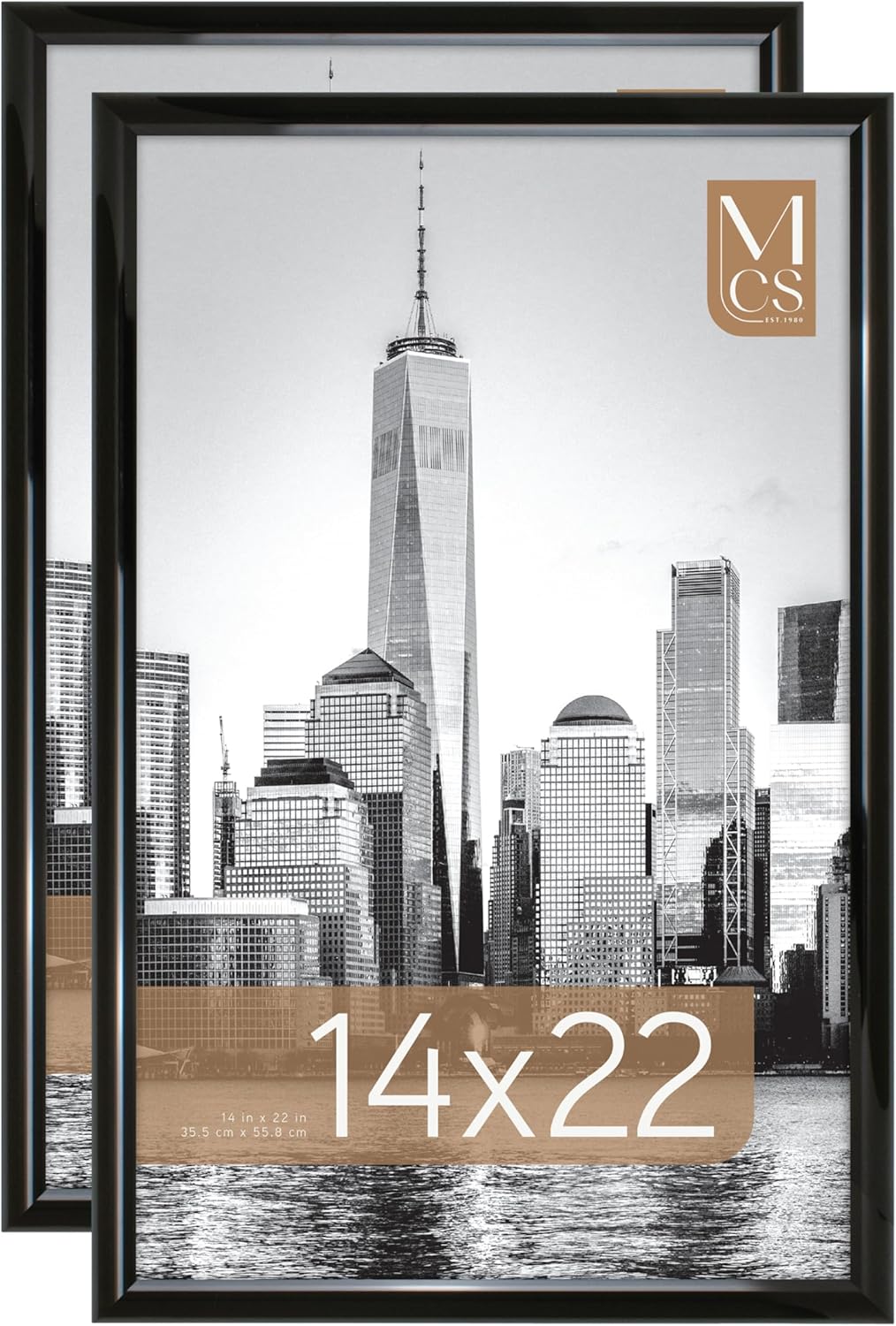 MCS Trendsetter 14x22 Poster Frame Black High-Gloss, Vertical & Horizontal Wall Hanging Large Picture Frame for Photos, Posters & Art Prints (2-Pack)