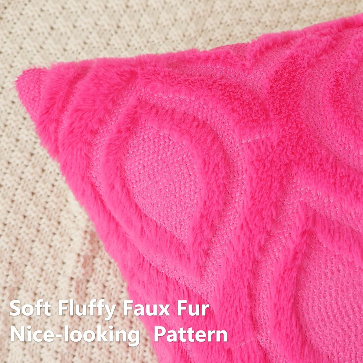 decorUhome Fall Throw Pillow Covers 20x20 Inch Set of 2, Soft Plush Decorative Faux Fur Hot Pink Solid Couch Pillow Covers, Accent Farmhouse Neutral Square Euro Pillow Cases for Sofa Bed Living Room