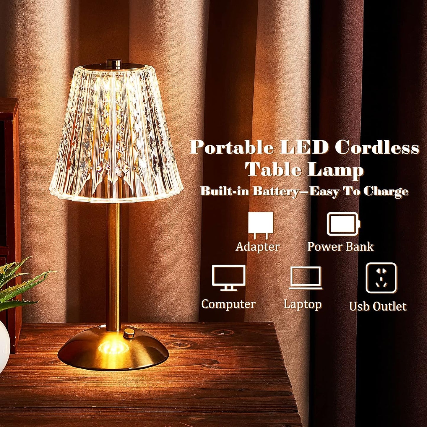 Liliful 4 Pcs LED Portable Cordless Table Lamp Touch Battery Operated Rechargeable Desk Lamp 3 Color Dimmable for Bedroom Living Room Dining (Classic Style,Gold)