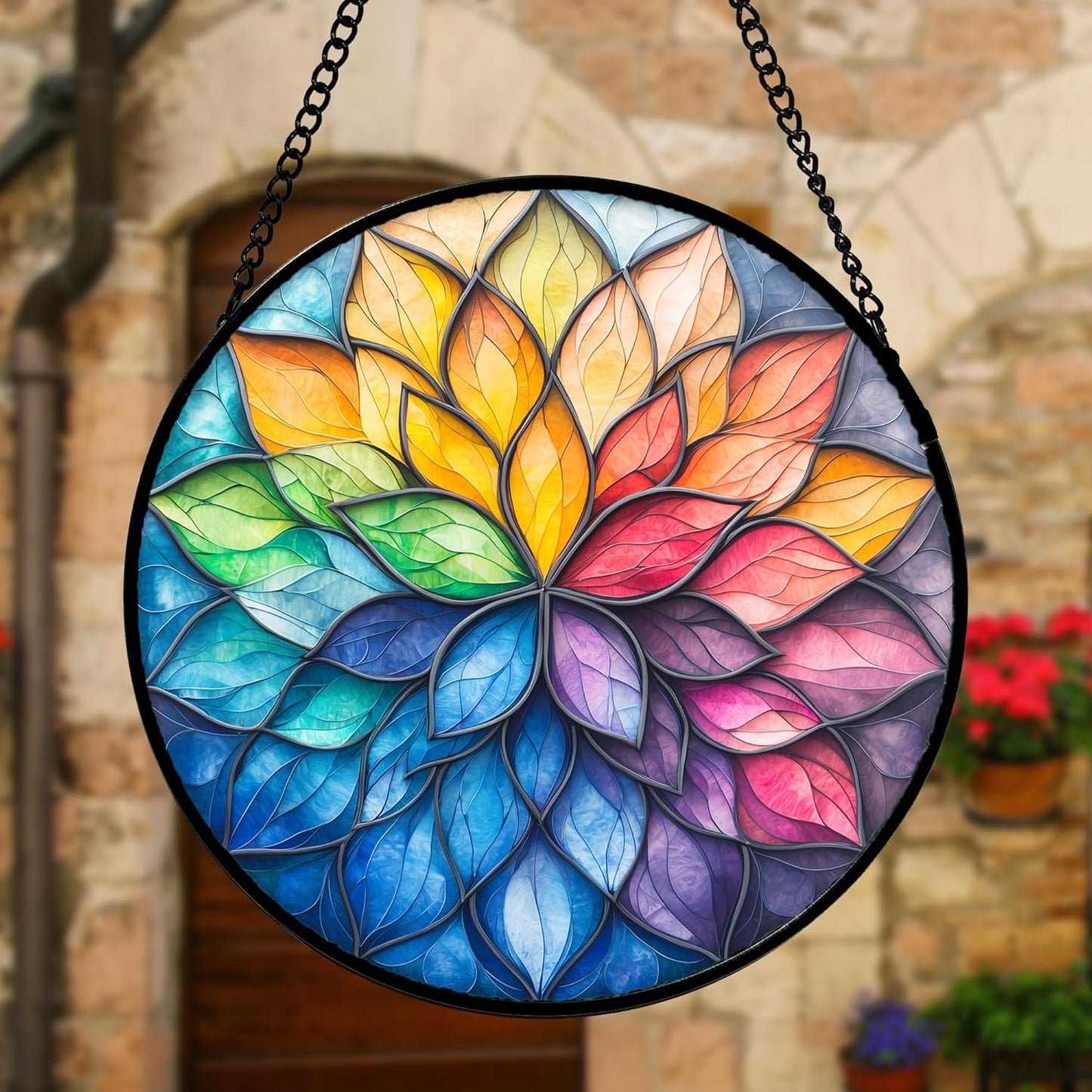 Stained Glass Window Hanging, Colorful Flower Petals Sun Catchers Diamond Glass Panel Hangings Suncatcher Decor for Birthday for Women, Men, Wife, Aunt, and Mom 7.8 in