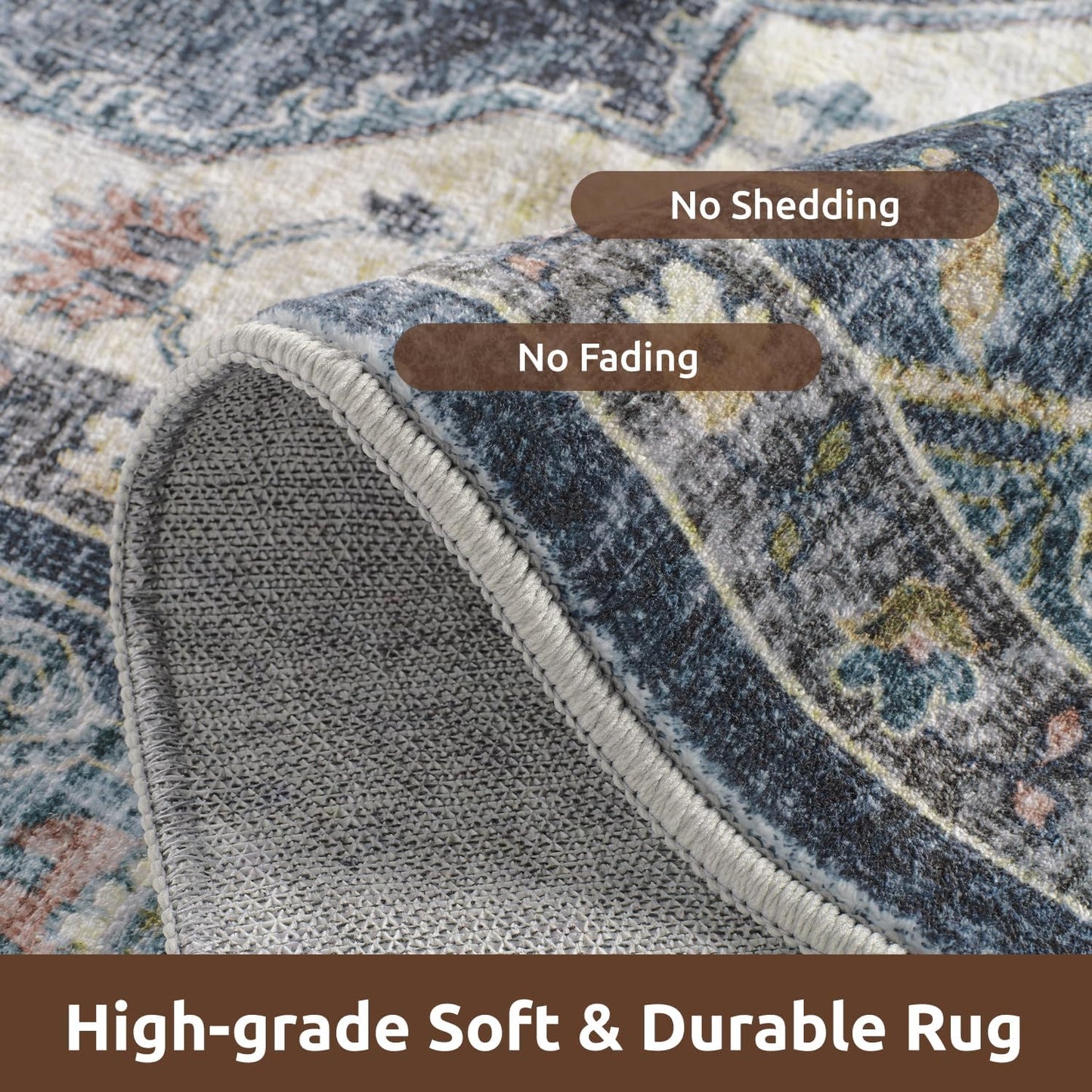 AMOAMI-Area Rug 6X9 Rugs for Living Room-Vintage Soft Blue Rugs for Bedroom-Non Slip Carpet-Machine Washable Rug for Dining Room Living Room Bedroom Office Under Table