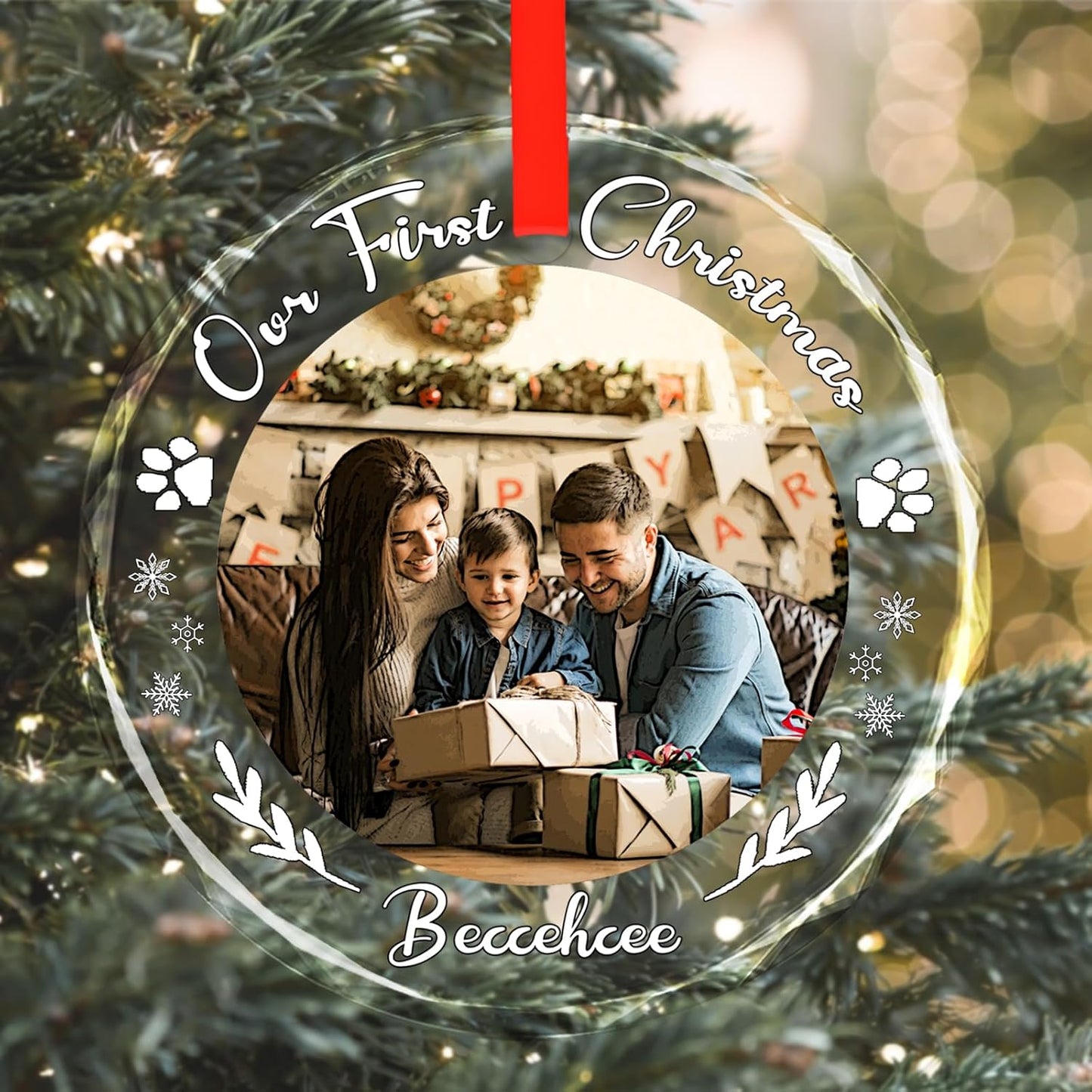 Personalized Christmas Ornaments, Custom Glass Ornament with Name/Photo/Text,Customized Christmas Tree Decor Gifts for Family, Dad, Mom, Him, Her, Couple,Snowflake