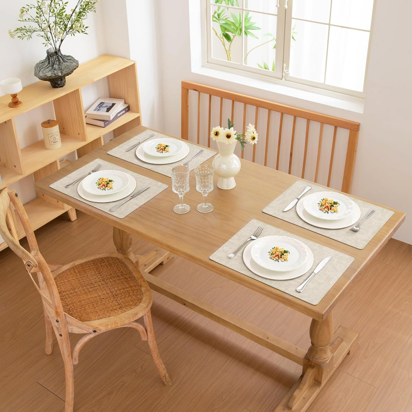 FROMHEART Faux Leather Placemats Set of 12–Waterproof,Heat/Oil Stain-Resistant PU Table Mat–Reversible,Non-Slip,Easy to Clean Place Mats for Kitchen,Dining,Indoor/Outdoor,(Beige,11.8" x 17")