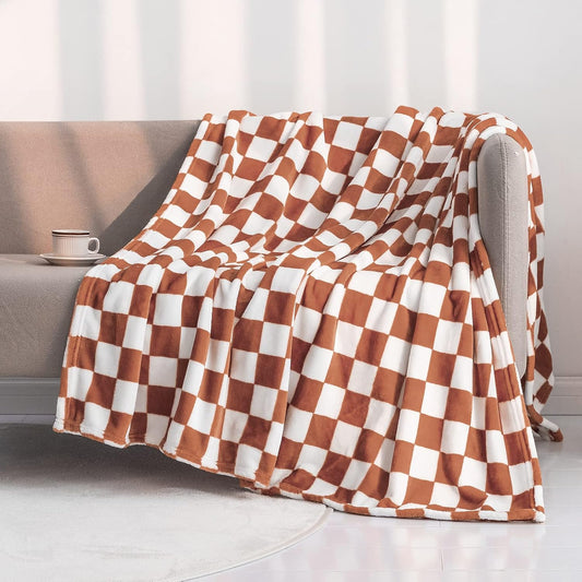 LOMAO Throw Blankets Flannel Blanket with Checkerboard Grid Pattern Soft Throw Blanket for Couch, Bed, Sofa Luxurious Warm and Cozy for All Seasons (Maple Brown, 50"x60")