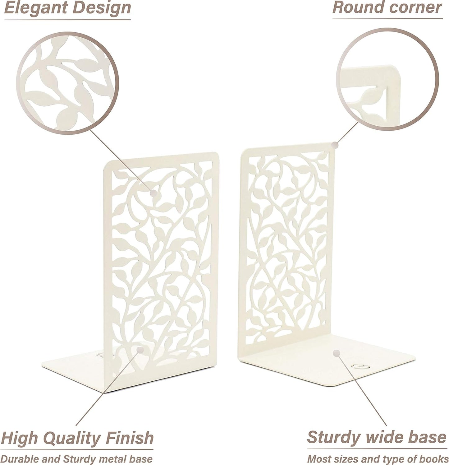 CNK Infinite Leaves Bookends - Metal Set of 2 for Heavy Books, Home Office & Decorative Book Stoppers