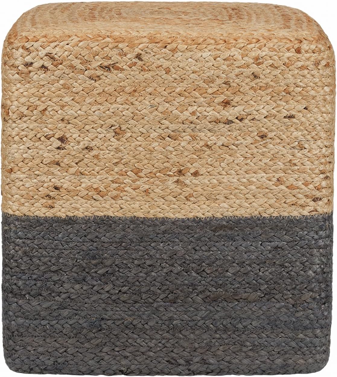 REDEARTH · Cube Pouf Foot Stool Ottoman - Jute Braided Pouffe Poof Accent Sitting Footrest for The Living Room, Bedroom, Nursery, Patio, Lounge & Other Rooms (14.5”x14.5”x16”; Natural Gray)