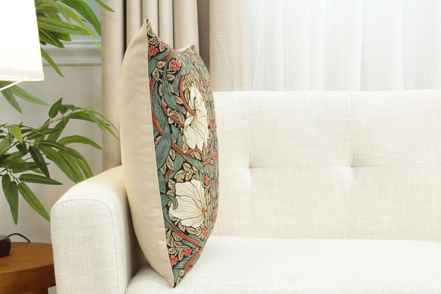 Charlotte Home Furnishings Pimpernel Red Green Floral Throw Pillow Cover 18” x 18” – Double-Sided Tapestry Cushion Cover for Couch, Sofa, or Bed | 100% Cotton Jacquard Woven in Europe