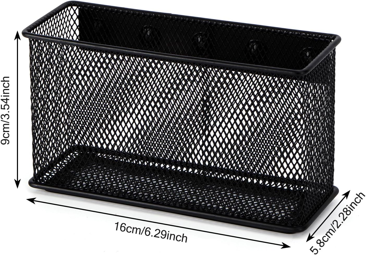 Wire Mesh Storage Baskets Organizer Set of 2 Black Magnetic Basket with 5 Strong Magnets Magnetic Organizer Holder for Refrigerator Locker Whiteboard Office, 6.29'' × 2.28'' × 3.54''
