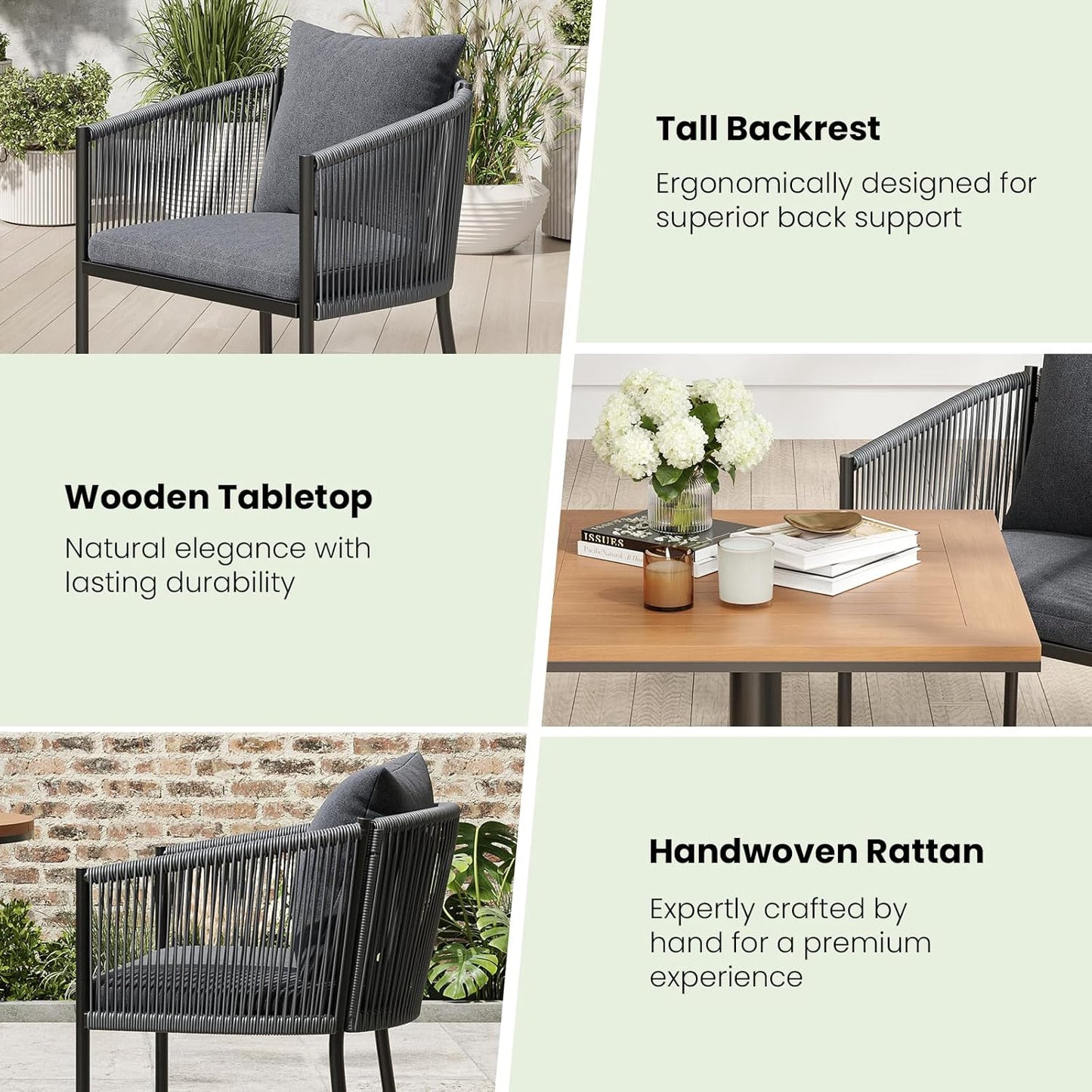 Soohow Outdoor Furniture Set for 2, Outdoor Dining Set Patio Chairs 2 Piece, Rattan Wicker Patio Furniture Chairs with Cushions for Garden, Deck, Backyard, Poolside