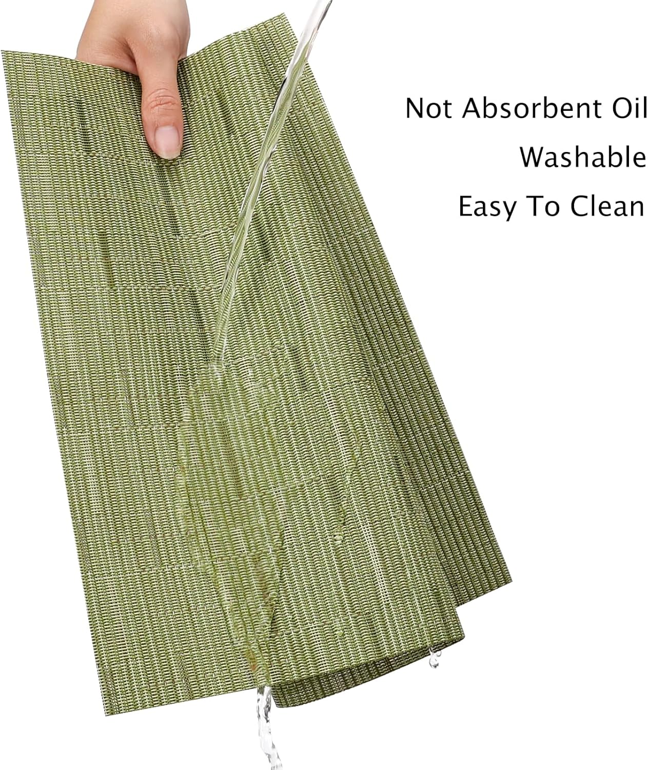 Myir JUN Placemats Set of 6, Vinyl Woven Placemats Place Mats Indoor Washable Table Mats Non-Slip Place mats for Dining Table (Green, Set of 6)