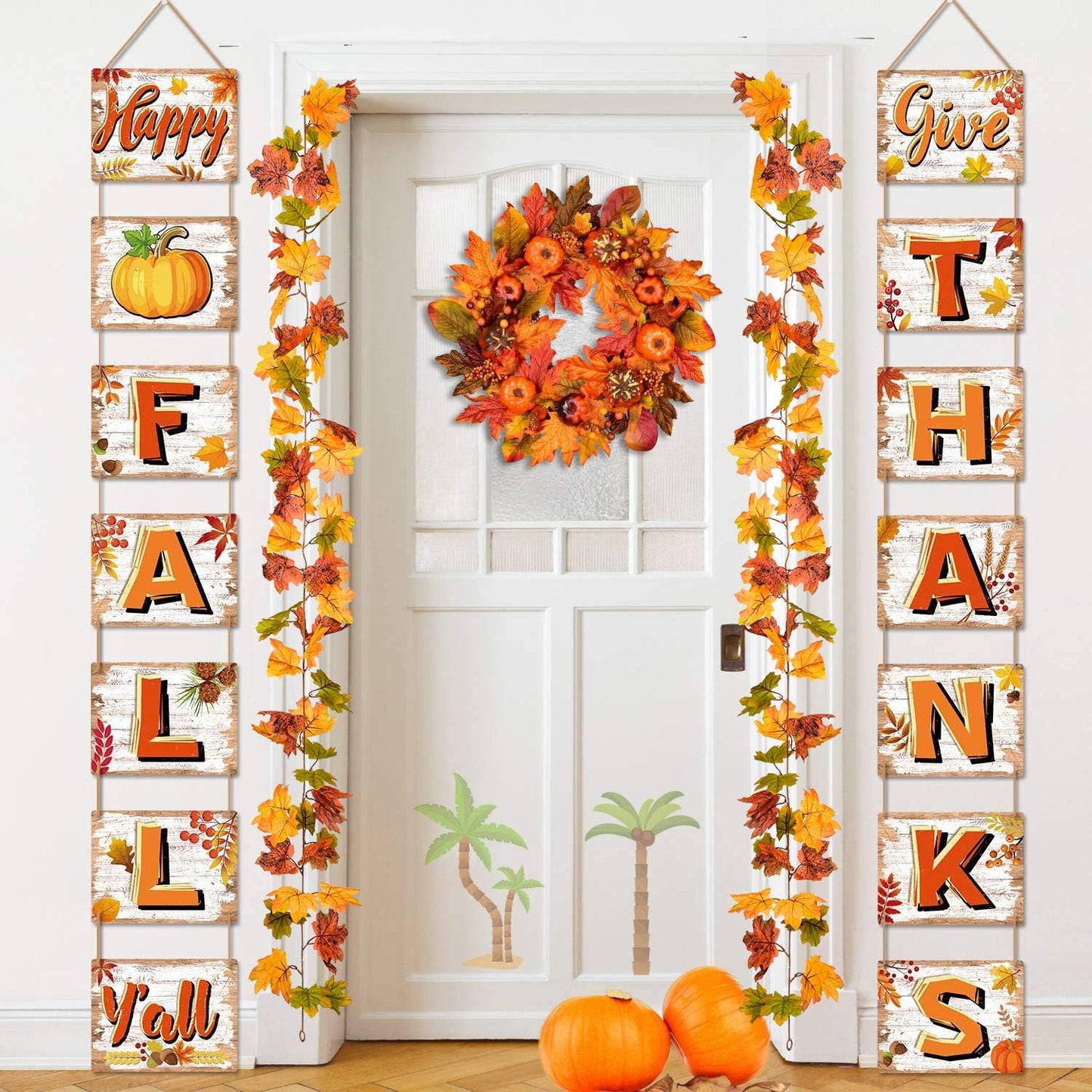 DearHouse 2 Pack Fall Garland Maple Leaf, 5.9Ft/Piece Hanging Vine Garland Artificial Autumn Foliage Garland Thanksgiving Decor for Home Wedding Fireplace Party Christmas (Green)