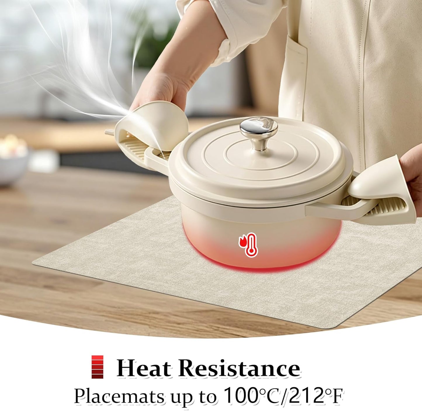 FROMHEART Faux Leather Placemats Set of 12–Waterproof,Heat/Oil Stain-Resistant PU Table Mat–Reversible,Non-Slip,Easy to Clean Place Mats for Kitchen,Dining,Indoor/Outdoor,(Beige,11.8" x 17")