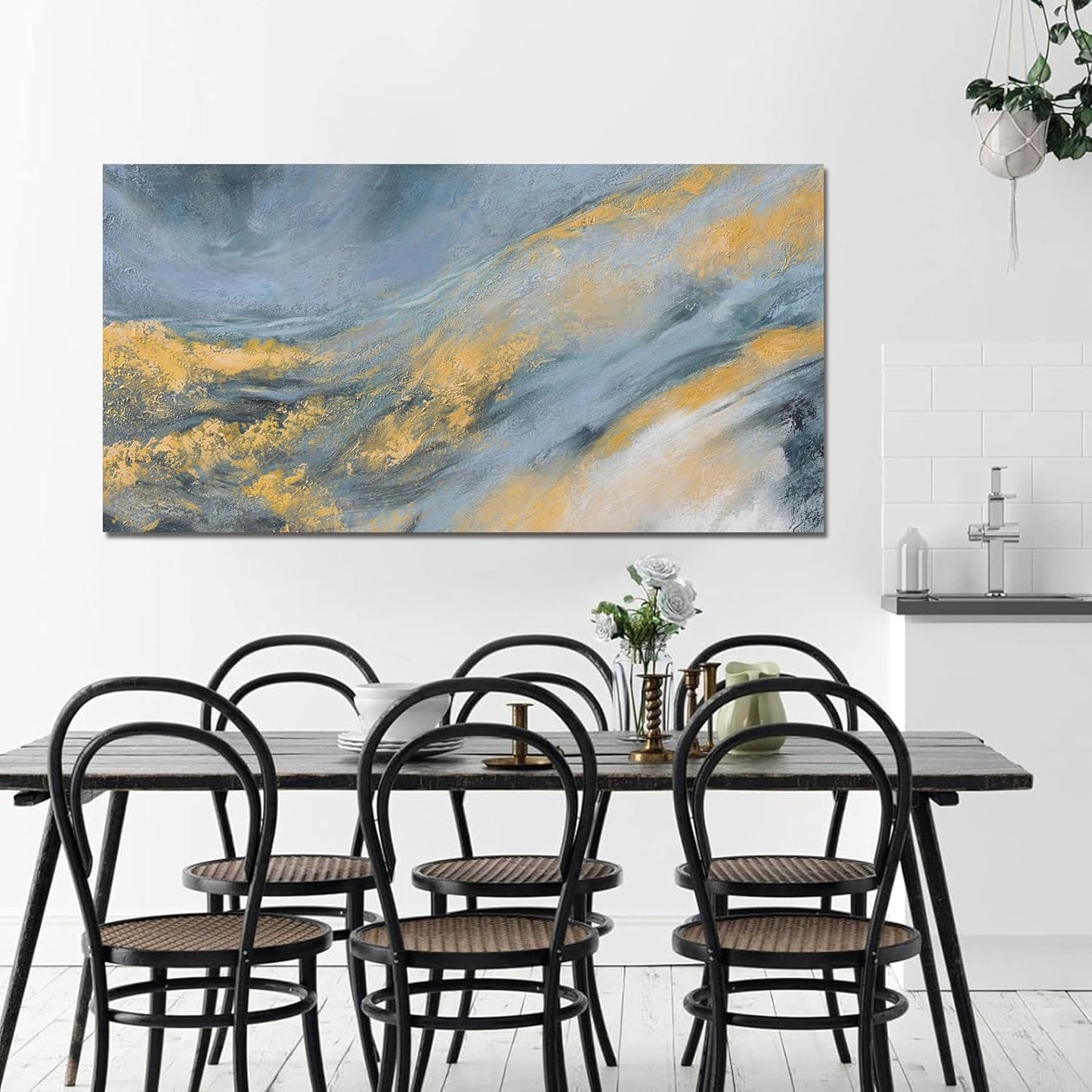 TAIJXAGSG Abstract Wall Art Decor Modern Blue Wall Art Prints Canvas Wall Art Pictures for Living Room Abstract Canvas Art Wall Decor Gold Artwork for Walls Kitchen Bedroom Office Decor 20" X 40"