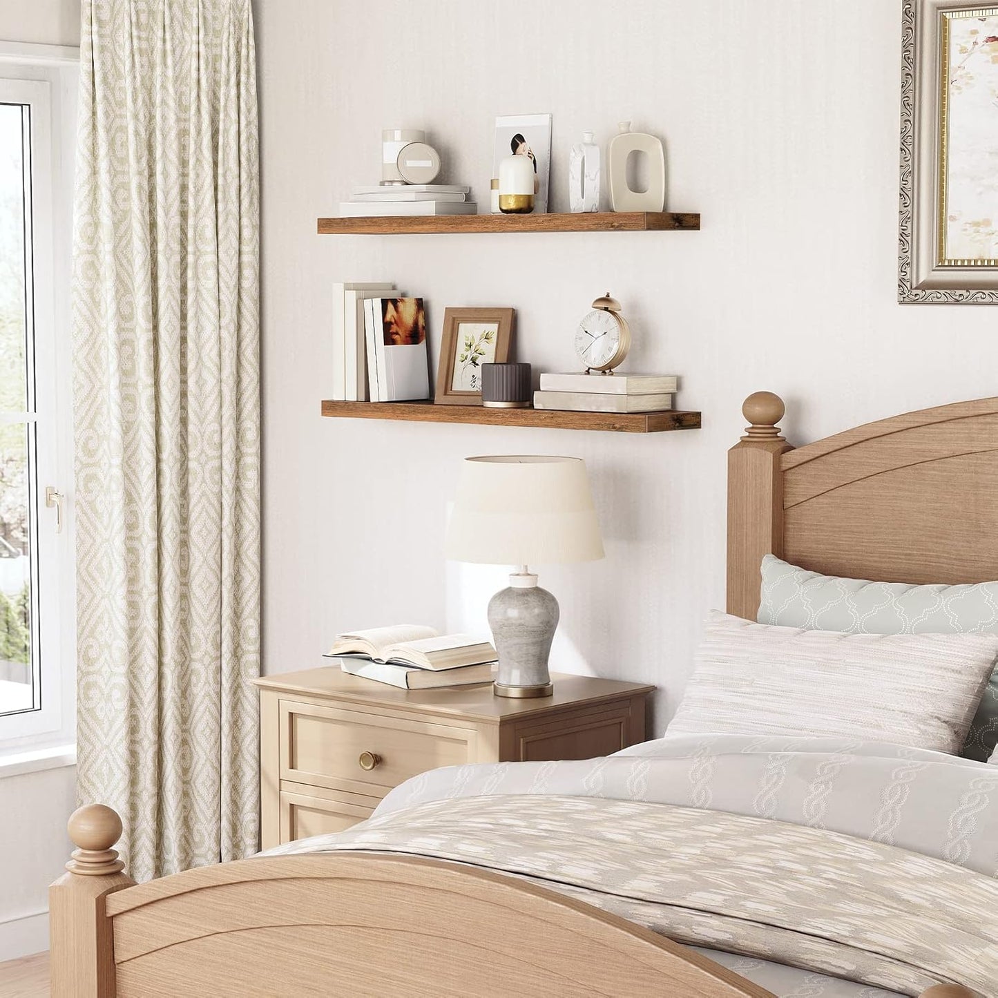 HOOBRO Floating Shelves for Wall, Wall Mounted Shelf Set of 2, 39.4" Hanging Shelf with Invisible Brackets, for Wall Bathroom, Bedroom, Toilet, Kitchen, Livingroom, Office, Rustic Brown BF100BJP201G2