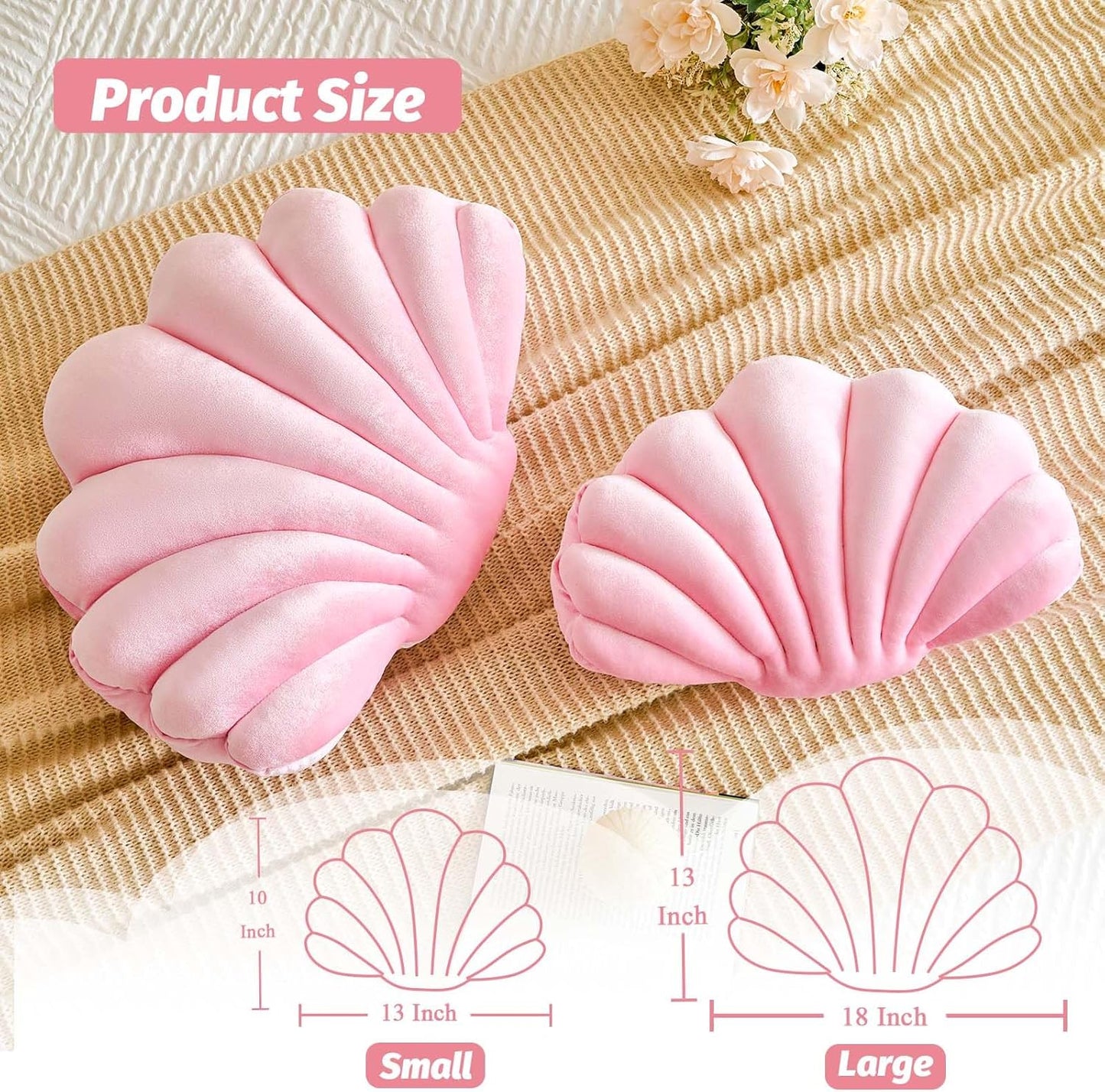 Pink Seashell Throw Pillows, Shell Shaped Throw Pillows, 13 Inch Soft Velvet Home Decorative Pillow Plush Cushion for Bed Couch Living Sofa Room Decor Accent Throw Pillow