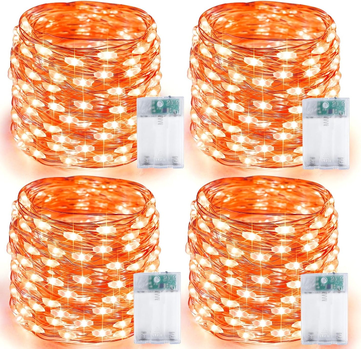 4 Pack 20FT 60LED Halloween Battery Operated Fairy Lights with Timer, Waterproof Battery String Lights Outdoor Indoor, Battery Twinkle Lights for Bedroom Wedding Birthday Party Halloween (Orange)