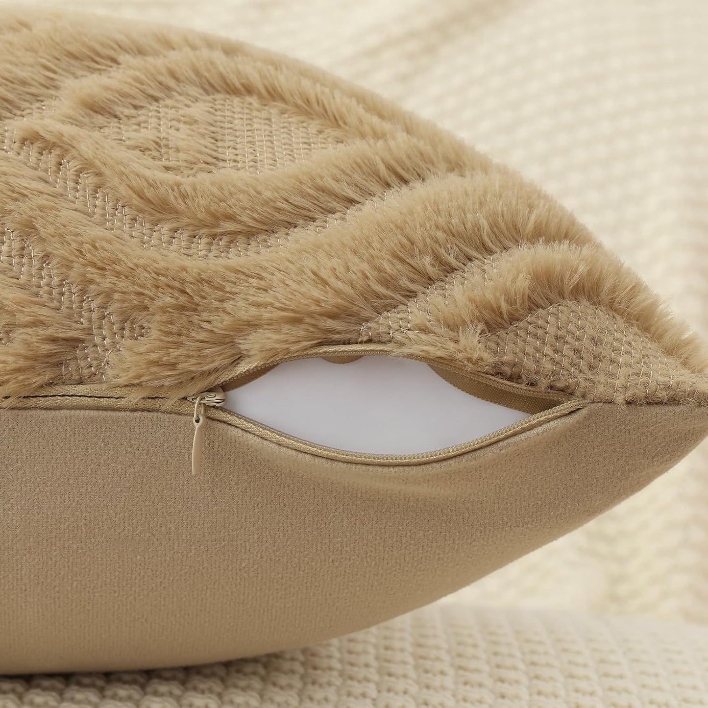 decorUhome Throw Pillow Covers 12x20 Inch Set of 2, Soft Plush Decorative Faux Fur Light Brown Solid Couch Pillow Covers, Accent Farmhouse Neutral Lumbar Euro Pillow Cases for Sofa Bed Living Room