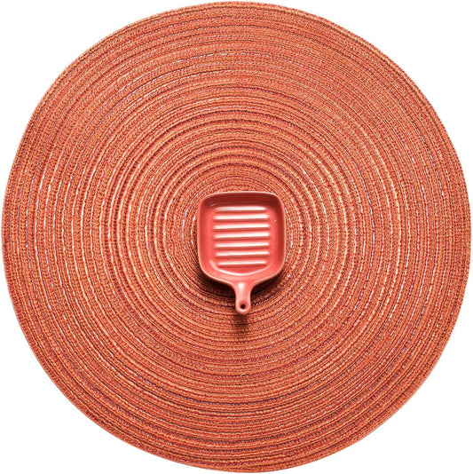 AHHFSMEI Round Braided Placemats Set of 6 Round Table Mats for Dining Tables Natural Woven Heat Resistant Place mats 15 Inch (Dark Orange)