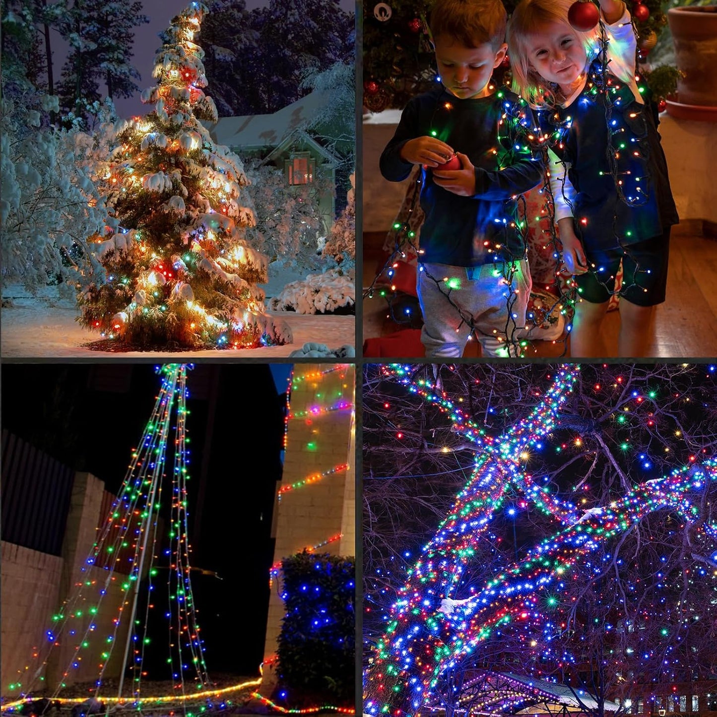 200LED (4pk of 50L) String Lights, LED Christmas Lights, 6" SPACING,Green Wire,Multicolour