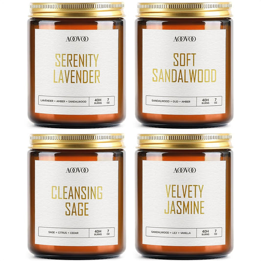 AOOVOO Candle Set - 4PC Scented Candles, 28 oz Soy Candles, Soy Candle for Home Scented, Lavender/Sandalwood/Jasmine/Sage