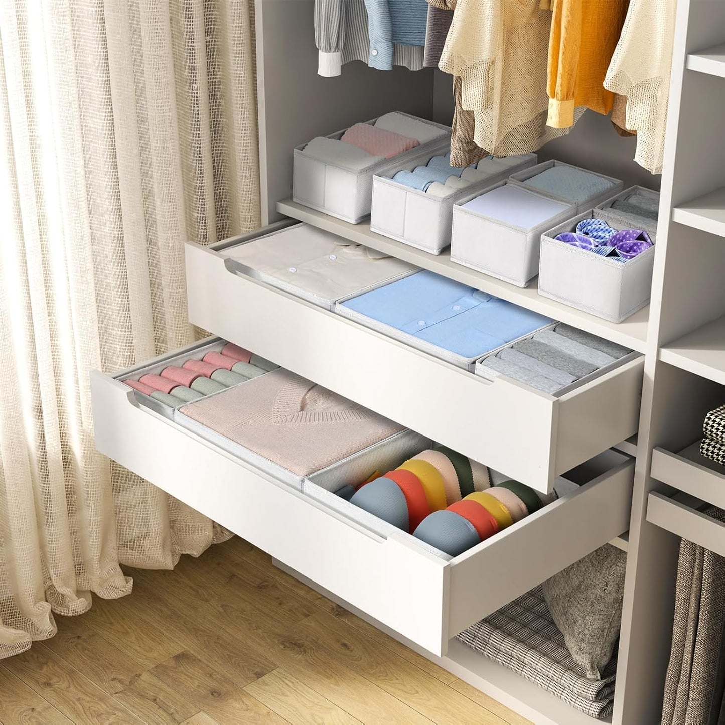 DIMJ Drawer Organizer Clothes 18 Pack - Foldable Baby Organizers and Storage & Dresser Organizer for Bedroom, Closet - Nursery Organization Dresser Dividers for underwear, Sock,Bra, Belt, Tie, White