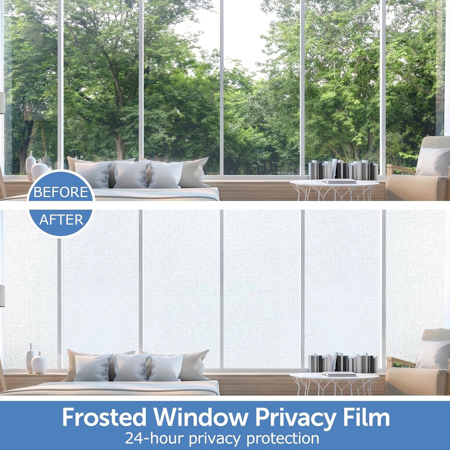 HIDBEA Frosted Window Privacy Film - Non Adhesive Static Cling Glass Stickers Sun UV Blocking Heat Control Door Covering Decals for Home Office, 45.3 x 78.7 Inch