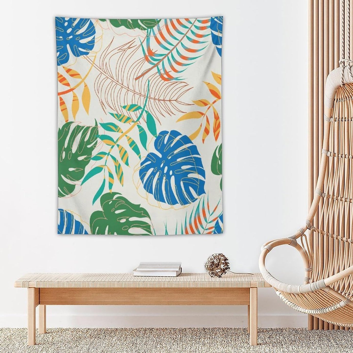 ICMOLYYENLO Tropical Green Plant Tapestry, Green Palm Leaves Natural Landscape Print Wall Tapestry for Bedroom Living Room Dormitory 60x80 Inch