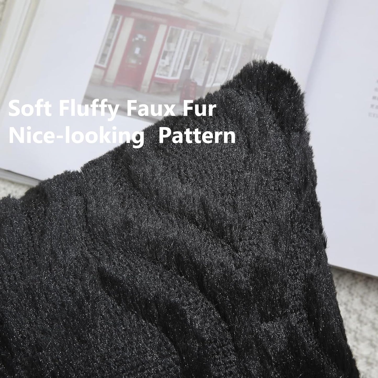 decorUhome Fall Throw Pillow Covers 18x18 Inch Set of 2, Soft Plush Decorative Faux Fur Black Solid Couch Pillow Covers, Accent Farmhouse Neutral Square Euro Pillow Cases for Sofa Bed Living Room