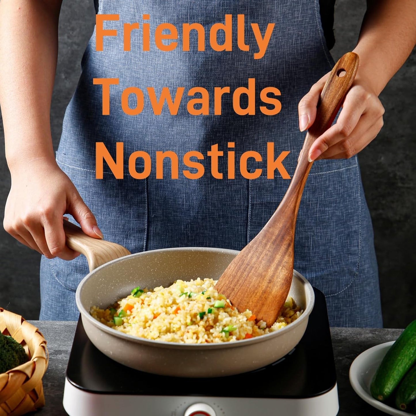 5 Piece Wooden Spoons for Cooking - Natural Finish Wooden Cooking Utensils - Soft Grip Wood Spoons - Non-Stick Wooden Spoons