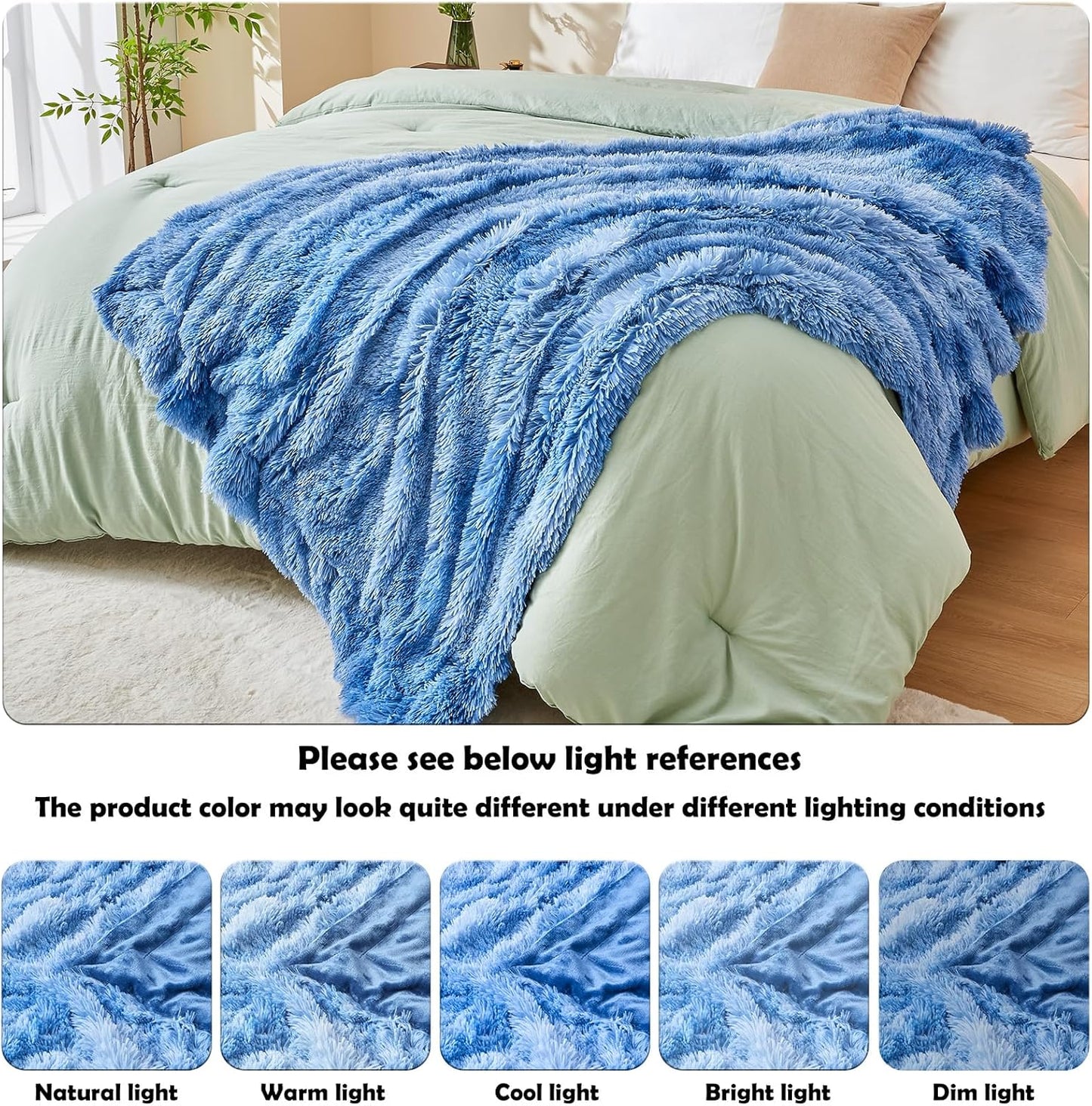 GONAAP Fuzzy Faux Fur Throw Blanket Indigo Super Soft Cozy Plush Fuzzy Shaggy Blanket for Couch Sofa Bed (Indigo, Throw(50"x60"))