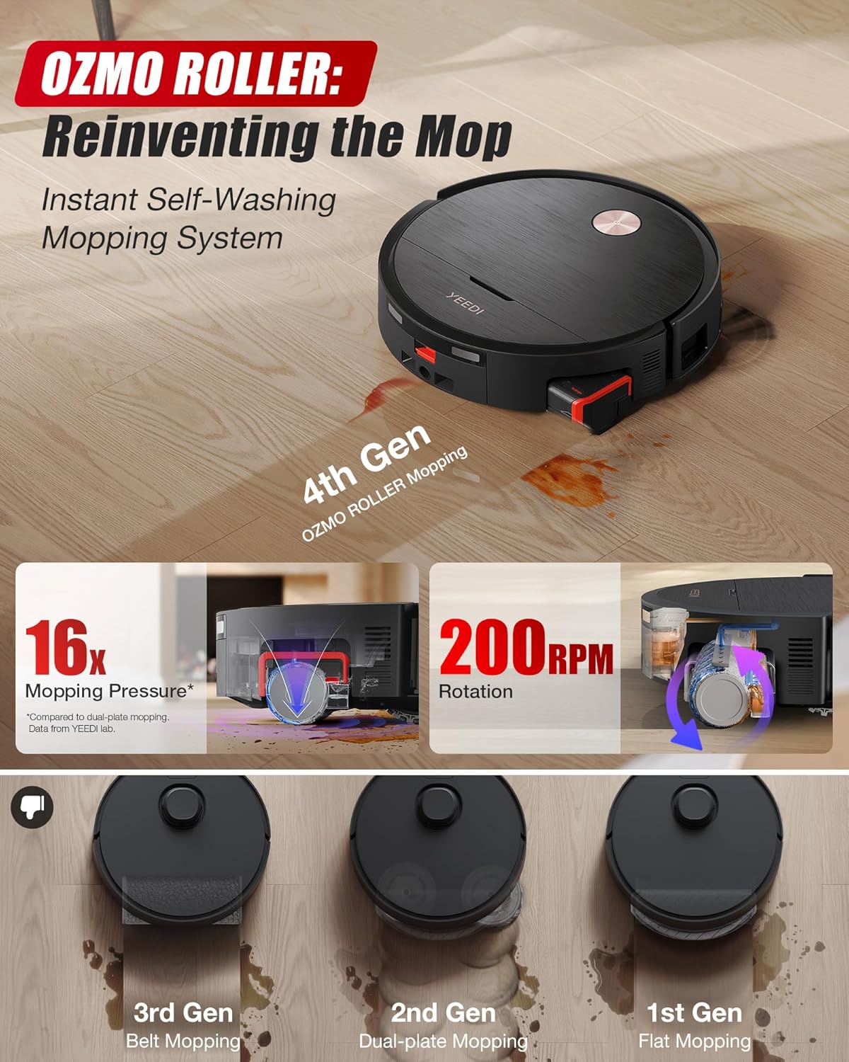 Yeedi S16 Plus Robot Vacuum & Mop with Automatic Omni Station, Blast 16,600Pa Suction, OZMO Roller Self-Wash Mopping, ZeroTangle 3.0, Triple Lift Floor Lift, AI-Powered Navigation and Mapping