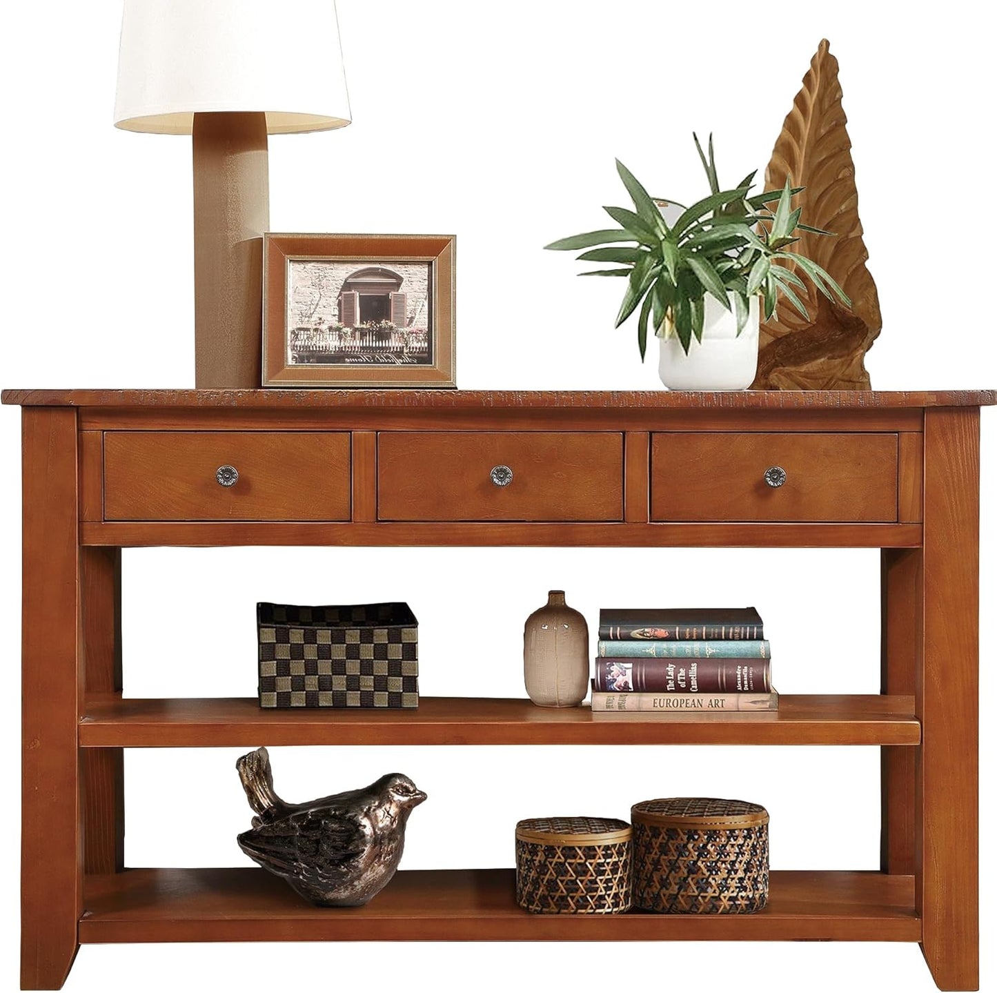 Solid Wood Console Table Entryway Table with Storage Drawers and Bottom Shelf Sofa Table for Entry Hallway Foyer Sofa Couch Table,Fully Assembled (48.8" Brown)