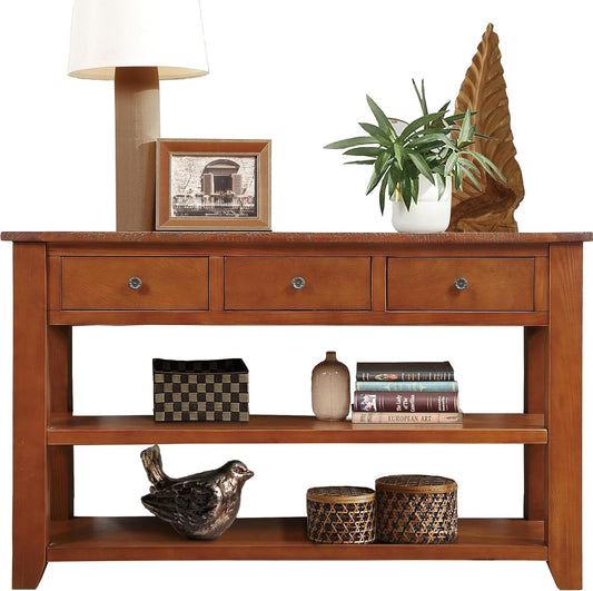 Solid Wood Console Table Entryway Table with Storage Drawers and Bottom Shelf Sofa Table for Entry Hallway Foyer Sofa Couch Table,Fully Assembled (48.8" Brown)