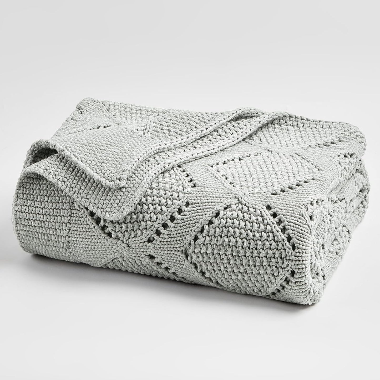 Longhui bedding Chunky Cotton Knit Throw Blanket for Couch, Sofa, Bed, or Chair, Decorative Breathable Fall Cable Knit Blanket 51 x 63 Inches, Grey