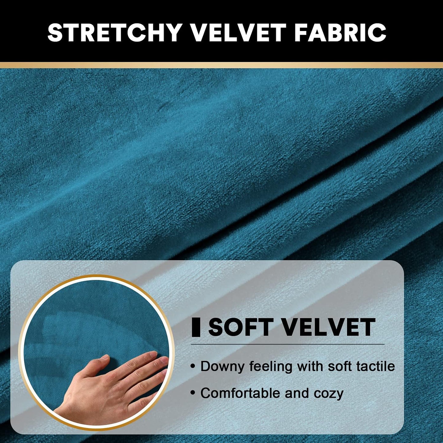 PrinceDeco Stretch Sofa Cushion Covers for Couches and Sofas,Soft Velvet Couch Seat Covers, Sofa Covers Washable, Seat Cushion Cover for 3 Couch Sofa Pet Friendly - Deep Teal, Each Width Up to 29.5"