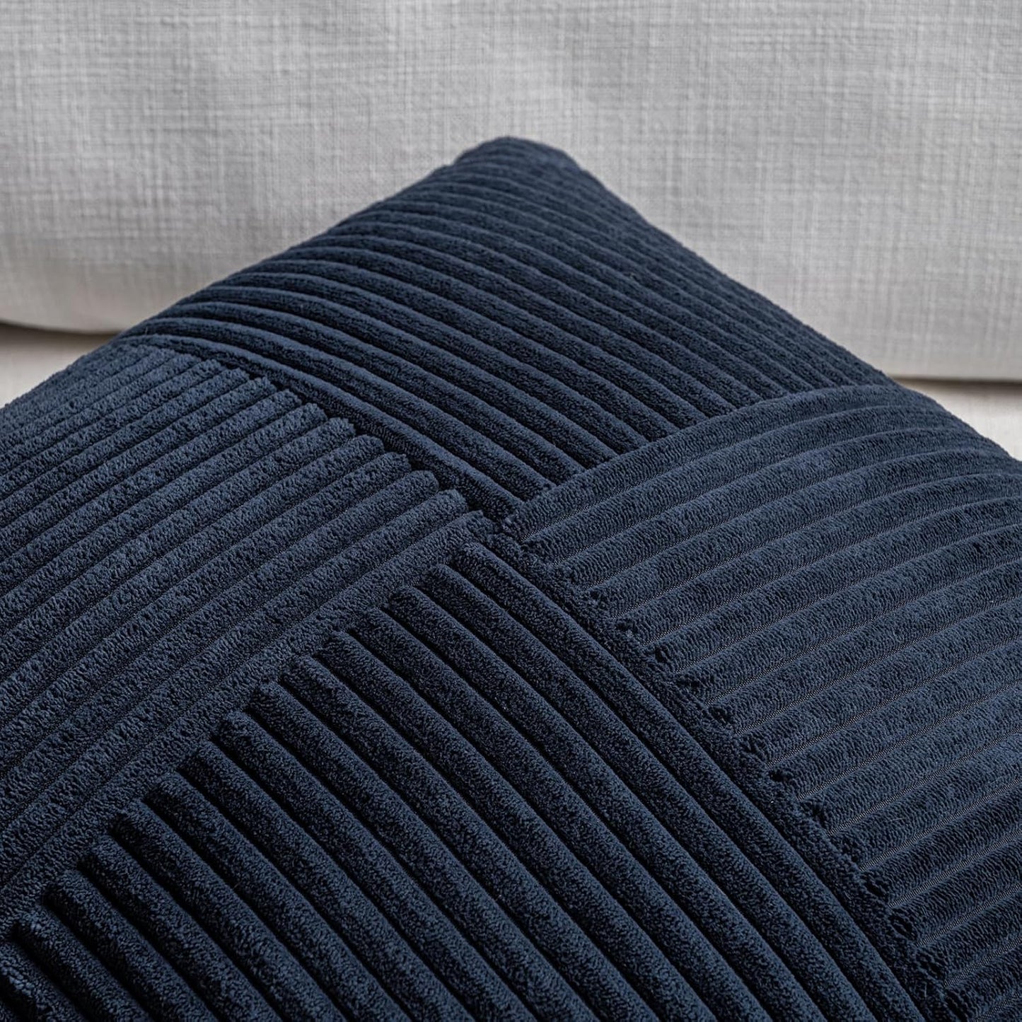 Fancy Homi 2 Packs Navy Blue Decorative Throw Pillow Covers 22x22 Inch for Living Room Couch Bed Sofa, Rustic Farmhouse Boho Home Decor, Soft Corss Corduroy Patchwork Accent Cushion Case 55x55 cm