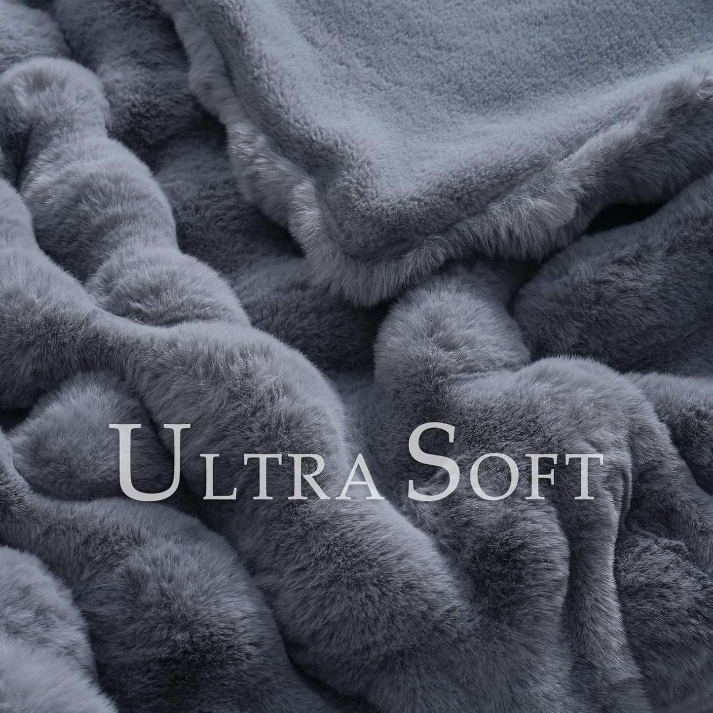 BENVWE Faux Fur Throw Blanket for Couch Bed - Fluffy Soft Thick Bubble Blanket for Living Room Home Decor - Fathers Day Birthday Gifts for Women Men, Grey, 63" x 80"