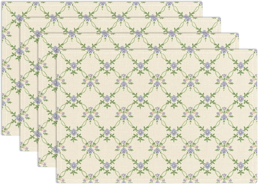 Floral Placemats Set of 4, Greenery Table Mat for Home Kitchen, Restaurants, Outdoor Linen Washable Place Mats 12x18 inch Party Event Dining Decoration-02