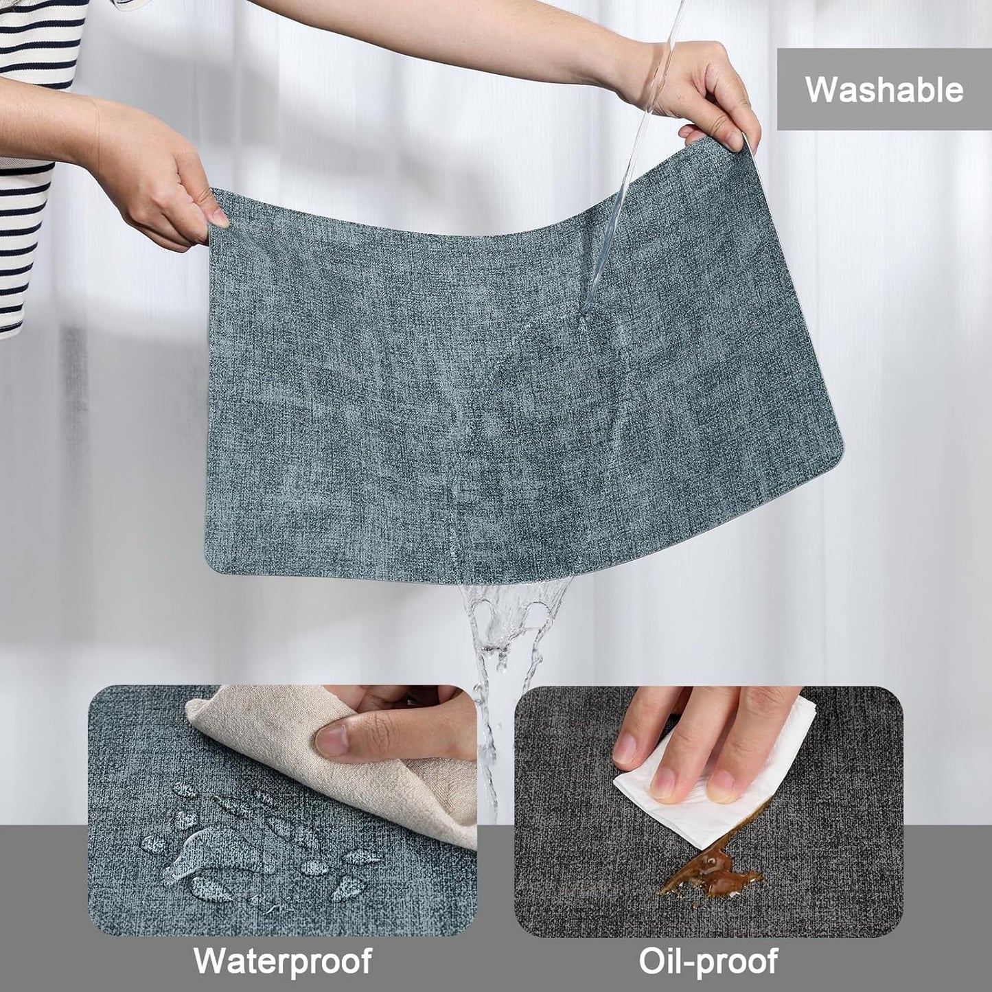 Myir JUN Dual Sided Placemats, Faux Leather Set of 8 for Dining Table, Non-Slip Washable Heat Resistant Indoor Outdoor Table Mats (Gray Light Blue)