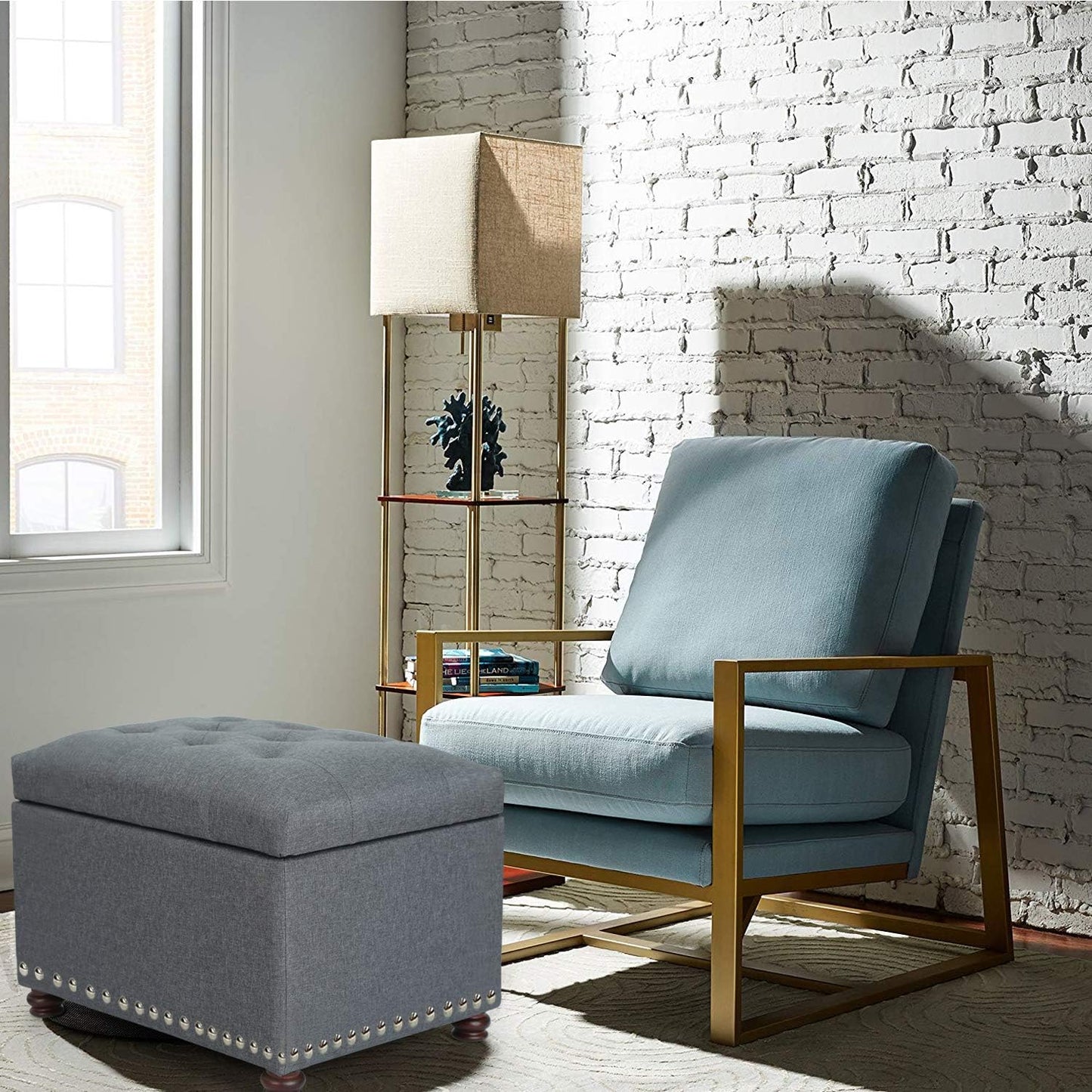 Joveco Storage Ottoman Bench Rectangular Fabric Organization Foot Rest, 24 Inch Modern Tufted Bedroom Foot Stool and Seat for Entryway, Bedroom, Living Room